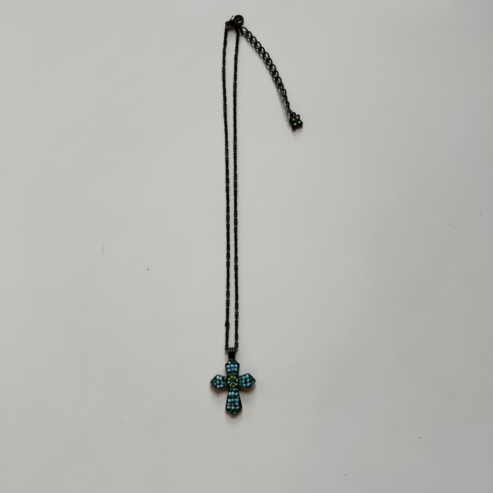 Beaded Cross Necklace in Turquoise - Picture 6 of 7